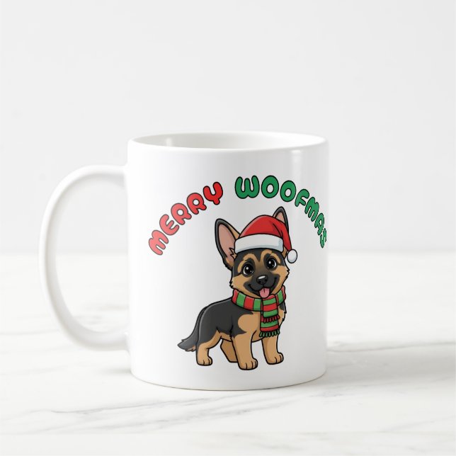 Juli-tyska Shepherd Mugg: Merry Woofmas Kaffemugg (Vänster)