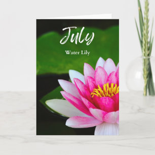 Juli Vibrant Rosa Vatten Lily Birth Month Flower Kort