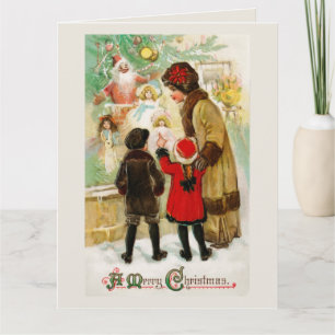 Juli-Vintage Woman & children window shopping Kort