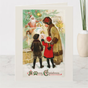 Juli-Vintage Woman & children window shopping Kort