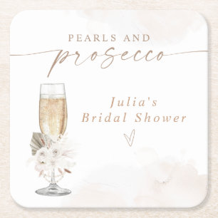 JULIA Boho Blommig Pärlor & Prosecco Bröllopsfest Underlägg Papper Kvadrat