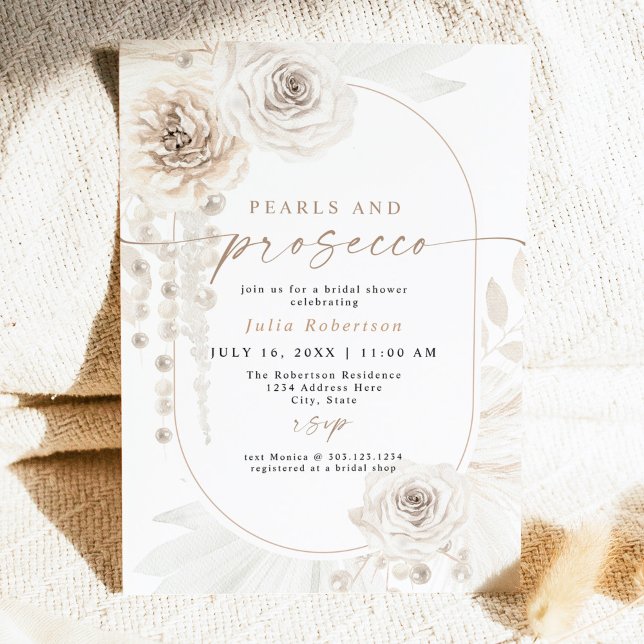 JULIA Boho Blommigt Pearls & Prosecco Möhippa Inbjudningar (Skapare uppladdad)