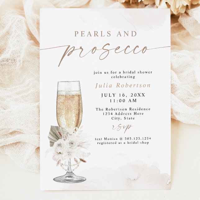JULIA Boho Blommigt Pearls & Prosecco Möhippa Inbjudningar (Skapare uppladdad)