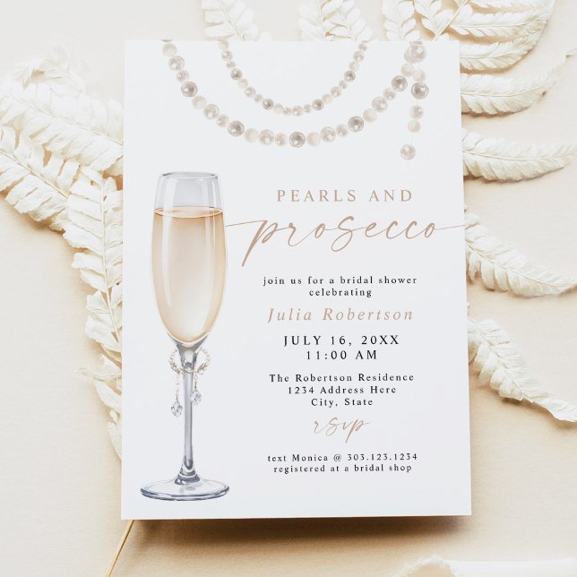 JULIA Boho Blommigt Pearls & Prosecco Möhippa Inbjudningar (Skapare uppladdad)