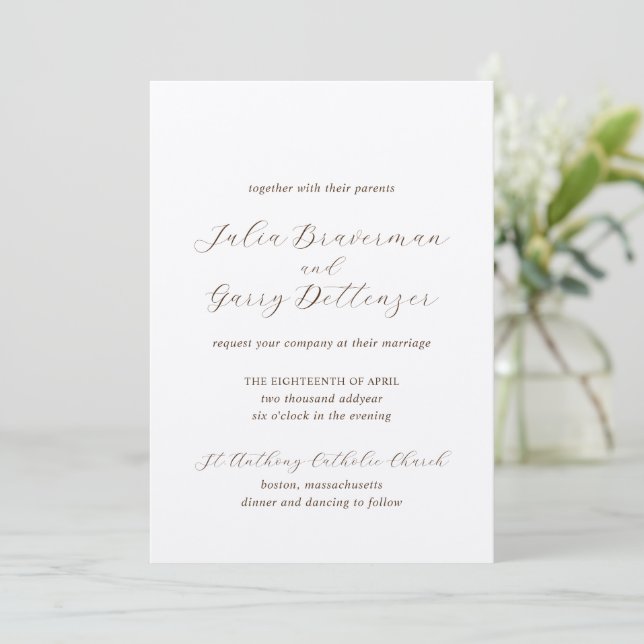 Julia Brown Traditional Elegant bröllop Inbjudningar (Stående Fram)