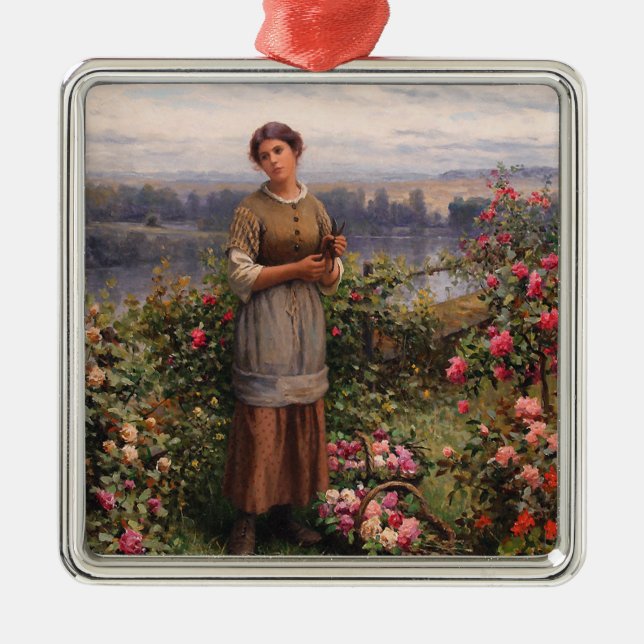 Julia Gathering Ro (vackra flickor och blommor) Julgransprydnad Metall (Framsidan)