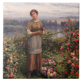 Julia Gathering Ro (vackra flickor och blommor) Kakelplatta