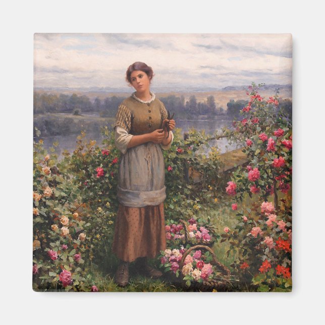 Julia Gathering Ro (vackra flickor och blommor) Magnet (Framsidan)