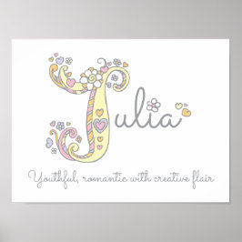 Julia namn och betydelse doodle initial konstaffis poster