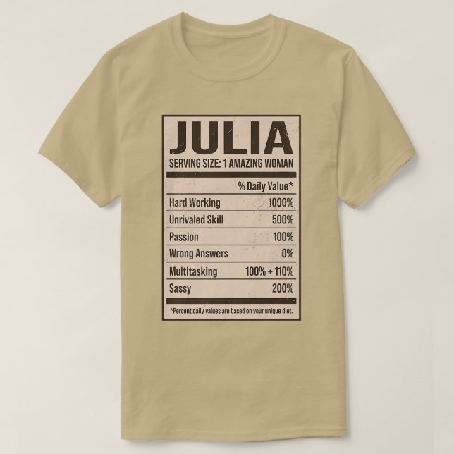 Julia Nutrition Facts Namn Nickname Alias Title fo T Shirt (Design framsida)
