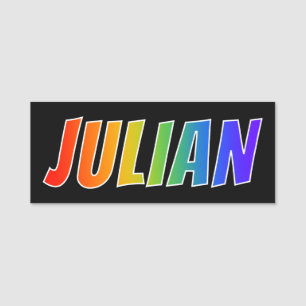 "JULIAN" förnamn: Rolig regnbågefärgläggning Namnbricka