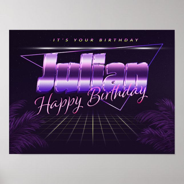 Julian Name Vorname lila retro Poster Geburtstag (Framsidan)