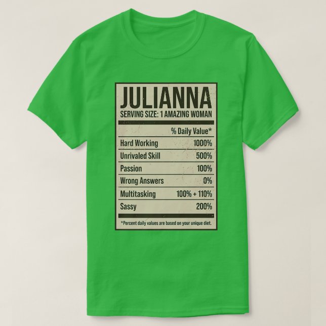Julianna Nutrition Facts Namn Nickname Alias Title T Shirt (Design framsida)