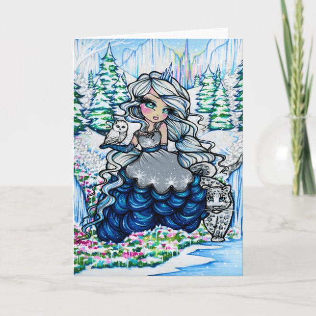 Julice Princess Snowy Uggla Fantasy Art Card Helgkort (Framsida)