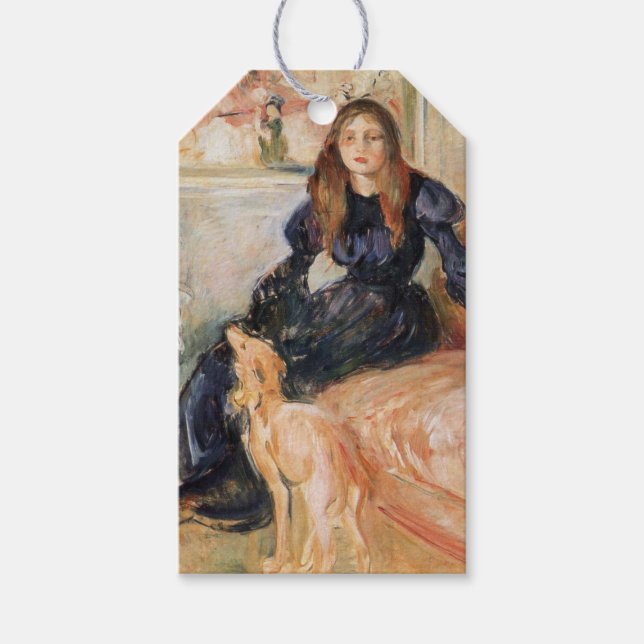 Julie Manet och hennes Greyhound (av Berthe Moriso Presentetikett (Framsidan)