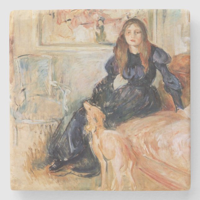 Julie Manet och hennes Greyhound Pet Hund Stenunderlägg (Framsidan)