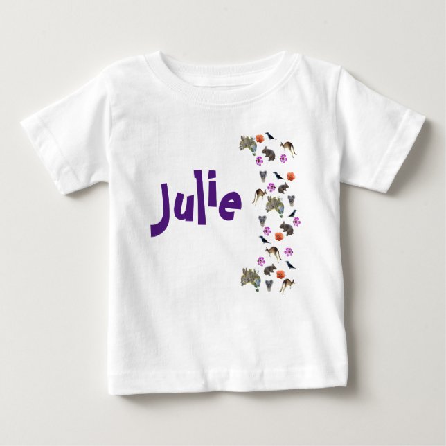 Julie, Namn med Australian Wildlife, Baby Bodysu T Shirt (Framsida)