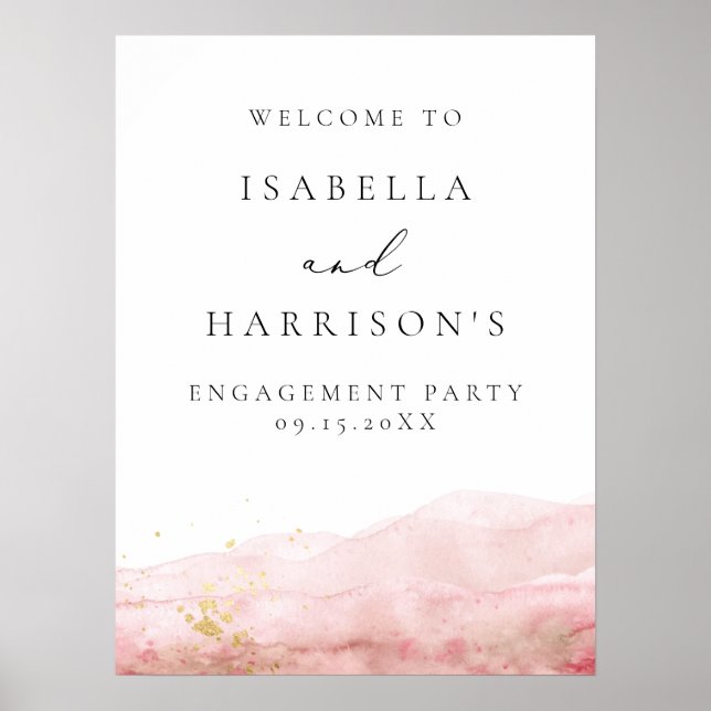 JULIEN Blush Watercolor Gold Engagement Welcome Poster (Framsidan)