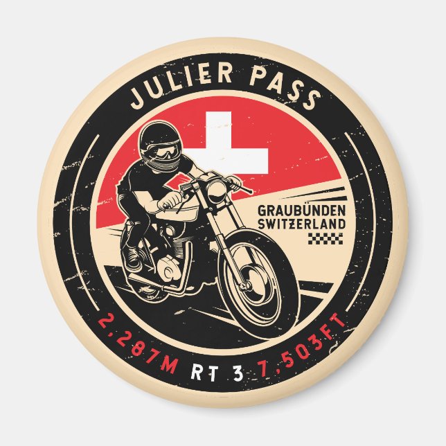 Julier Pass | Schweiz | Motorcykel Magnet (Framsidan)