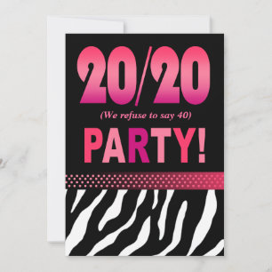 Julie's Fabulous 20/20 Zebra Födelsedagsfest Inbjudningar