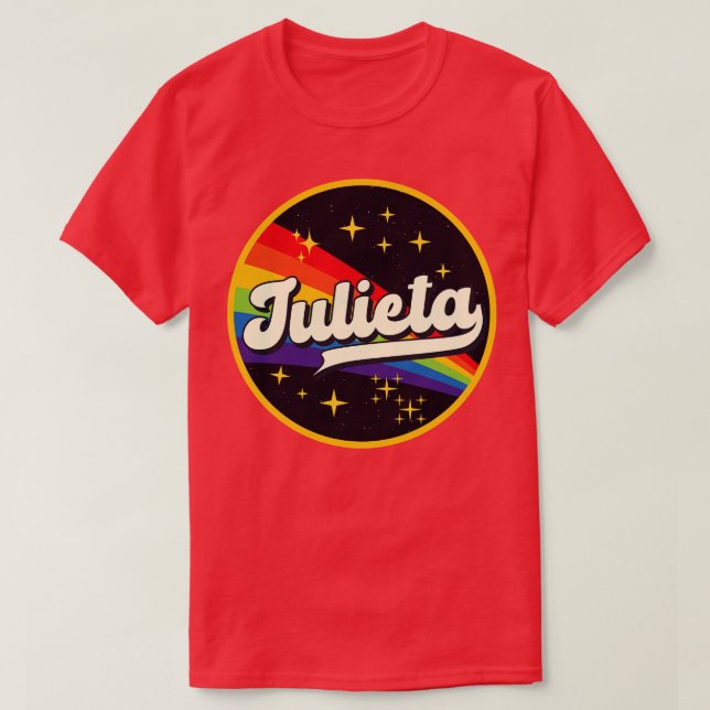 Julieta Rainbow in Space Vintage Stil T Shirt (Design framsida)