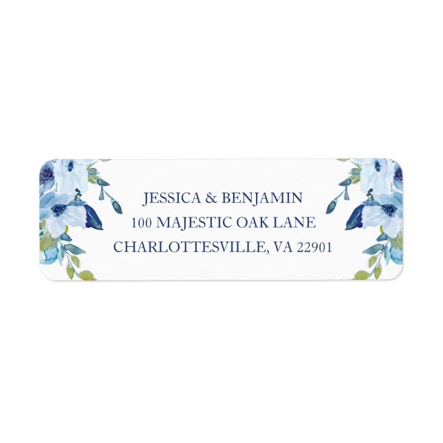 Juliett Elegant Dusty Blue Bröllop Returadress Etikett (Framsidan)