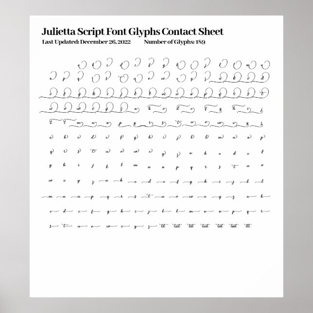 Julietta Script Teckensnittstecken kontakt Lakan Poster (Framsidan)