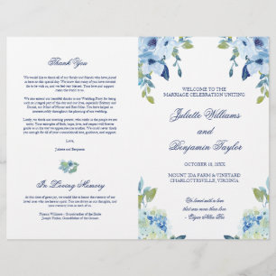 Juliette Blue Blommigt Bröllop Ceremony-programmet