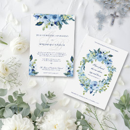 Juliette Dusty Blue Blommigt Catholique Bröllop In Inbjudningar