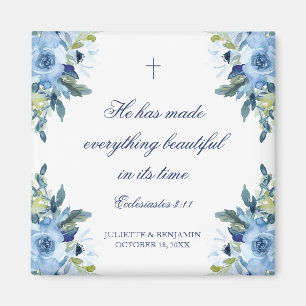 Juliette Dusty Blue Blommigt Christian Wedding Fav Magnet