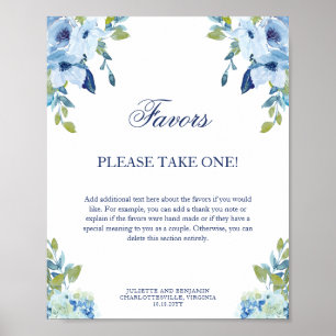 Juliette Dusty Blue Favors Bröllop-tecken Poster