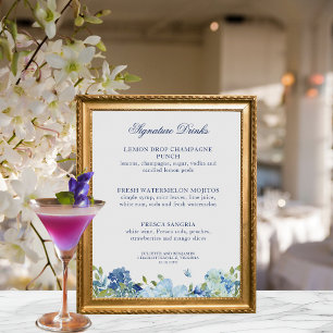 Juliette Dusty Blue Namnteckning Drinks Bröllop-te Poster