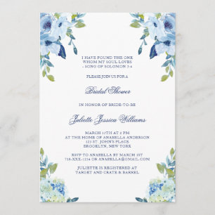 Juliette Elegant Blommigt Dusty Blue Möhippa Inbjudningar