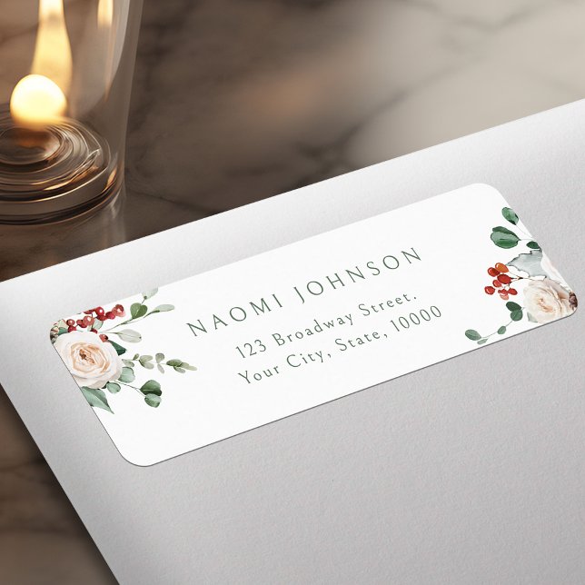 Julig Blommig Jul Holiday Returadress Etikett (Festive Floral Christmas Holiday Return Address Label)