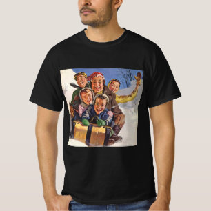 Julig familjetur med släde på vintrigt julfirande t-shirt