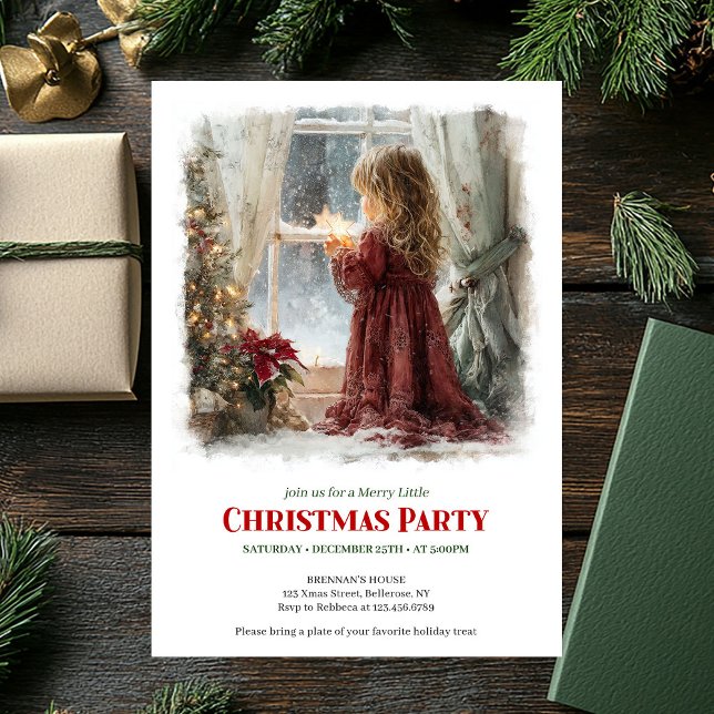Julig flicka väntar på tomte utskrivbar jul  inbjudningar (Festive girl awaits Santa printable Christmas invite)