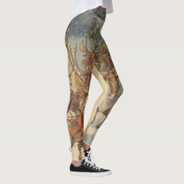 Julig gammal Santa Claus släde med renar Leggings