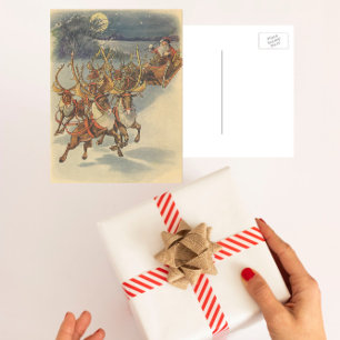 Julig gammaldags jul tomte släde med renar helg vykort
