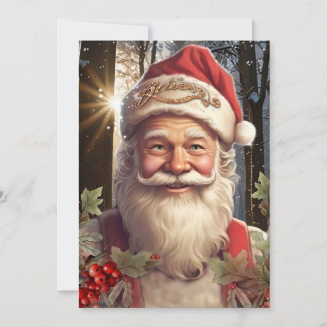 Julig gammaldags tomte i skogsmiljö julkort (Framsida)