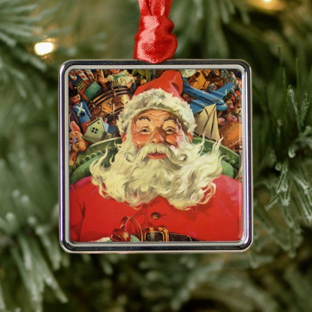 Julig gammaldags tomte i släde med leksaker julgransprydnad metall (Träd)