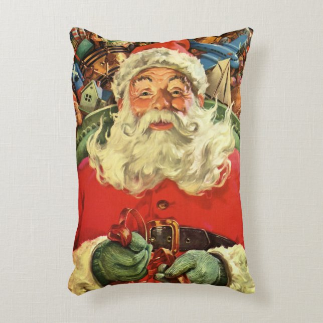 Julig gammaldags tomte i släde med leksaker prydnadskudde (Framsidan(Vertikal))