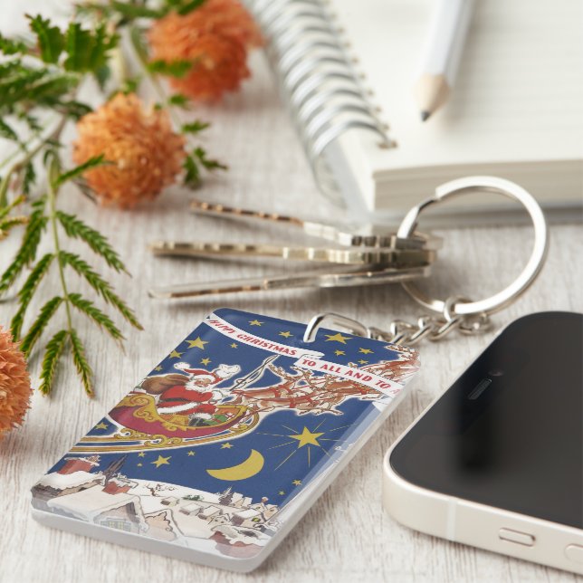 Julig gammaldags tomte med flygande renar (Högra Framsidan)