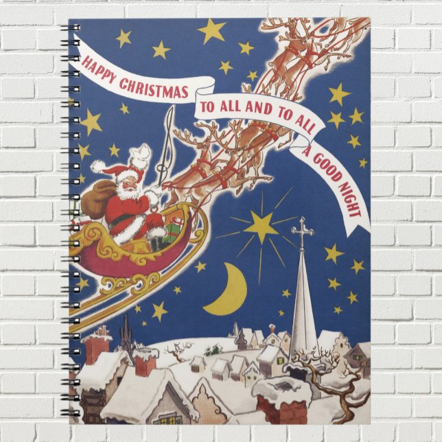 Julig gammaldags tomte med flygande renar anteckningsbok (Skapare uppladdad)