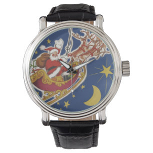 Julig gammaldags Tomte med flygande renar Armbandsur
