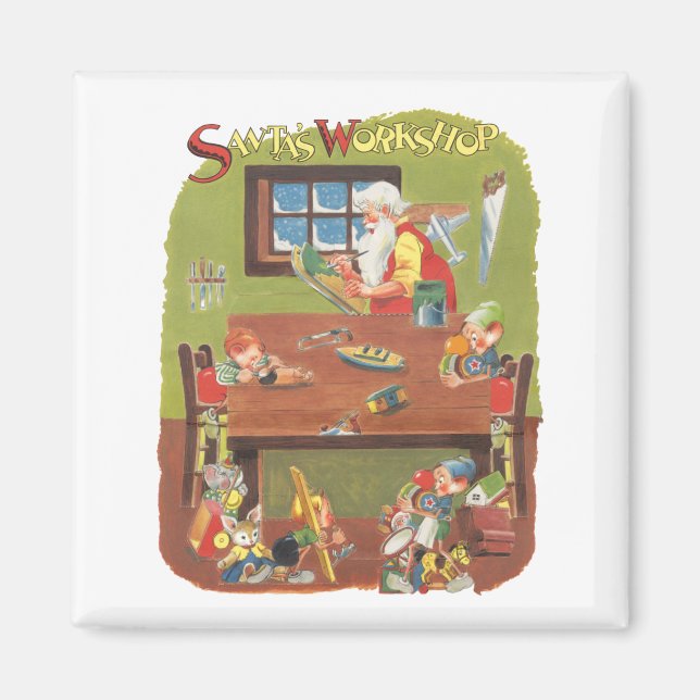 Julig gammaldags tomte med tomtebarn i tomtens ver magnet (Framsidan)