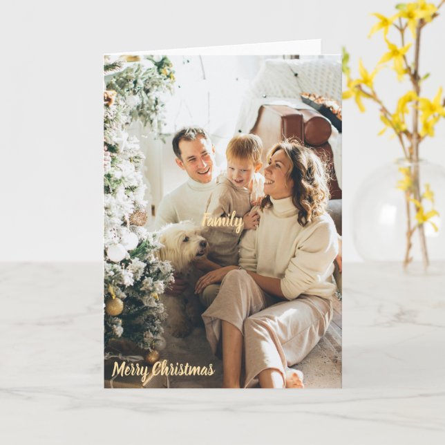 Julig Glad Jul Familjefotokort Kort (Gul blomma)