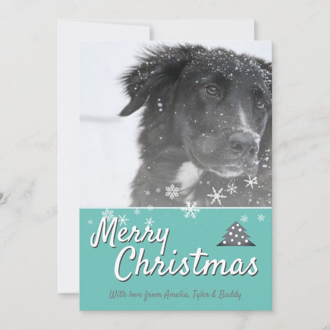 Julig Glad Jul Snöflinga Husdjur Hund Foto Julkort (Framsida)
