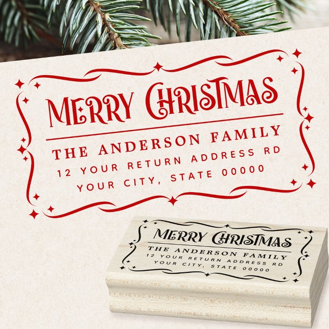 Julig God Jul hälsning returadress Stämpel (Festive Merry Christmas greeting return address Rubber Stamp)