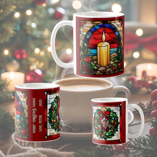 Julig gyllene ljusstake Falskt glasmosaik Kaffemugg (Skapare uppladdad)