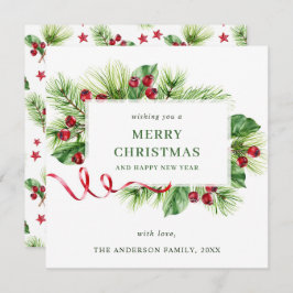 Julig hälsning med högtidsbär från julgranen julkort